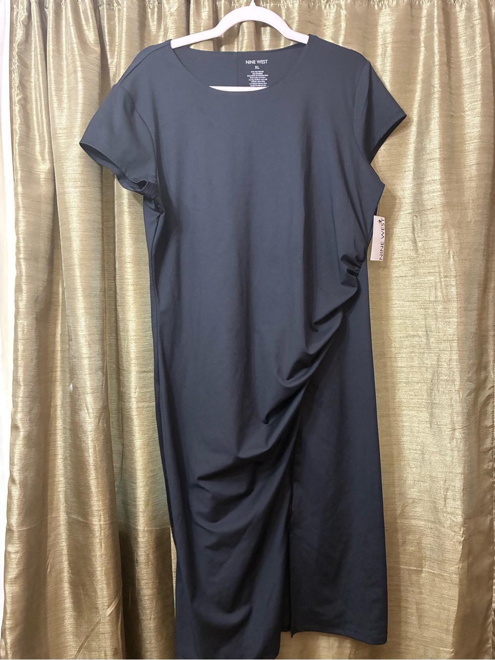 Nine West Navy Short-Sleeve Midi Dress with Side Drape